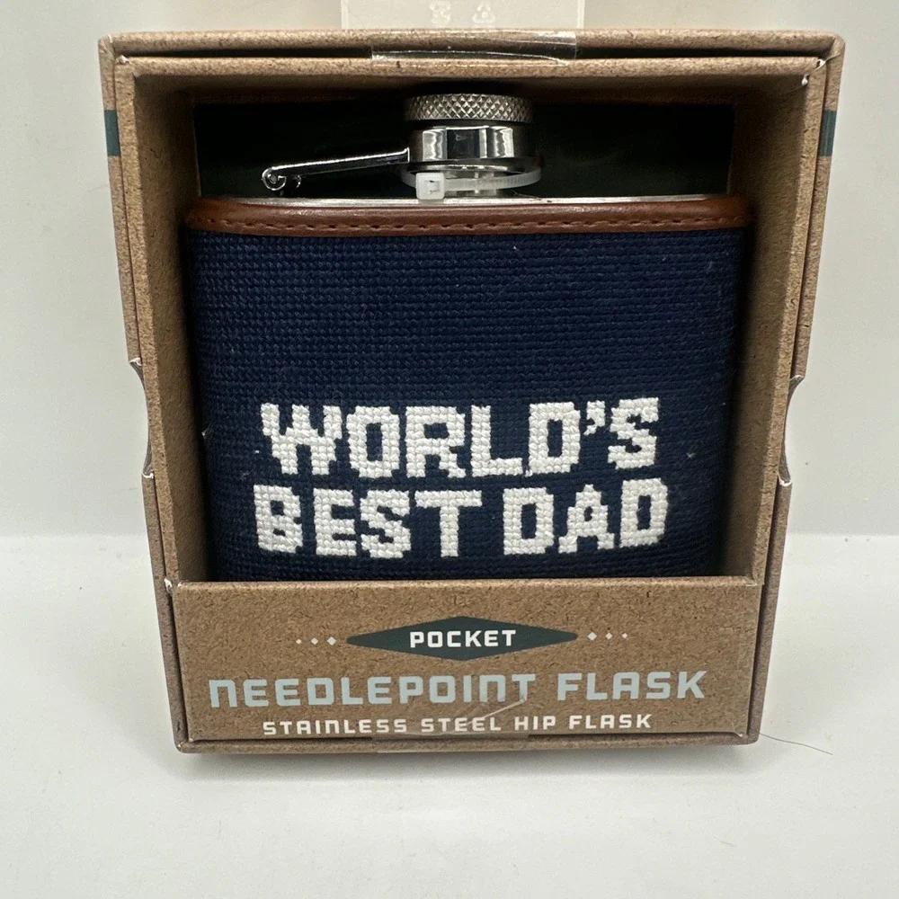 NEW The Kraftsman Co. World's Best Dad Needlepoint Stainless Stl Hip Flask 6 oz